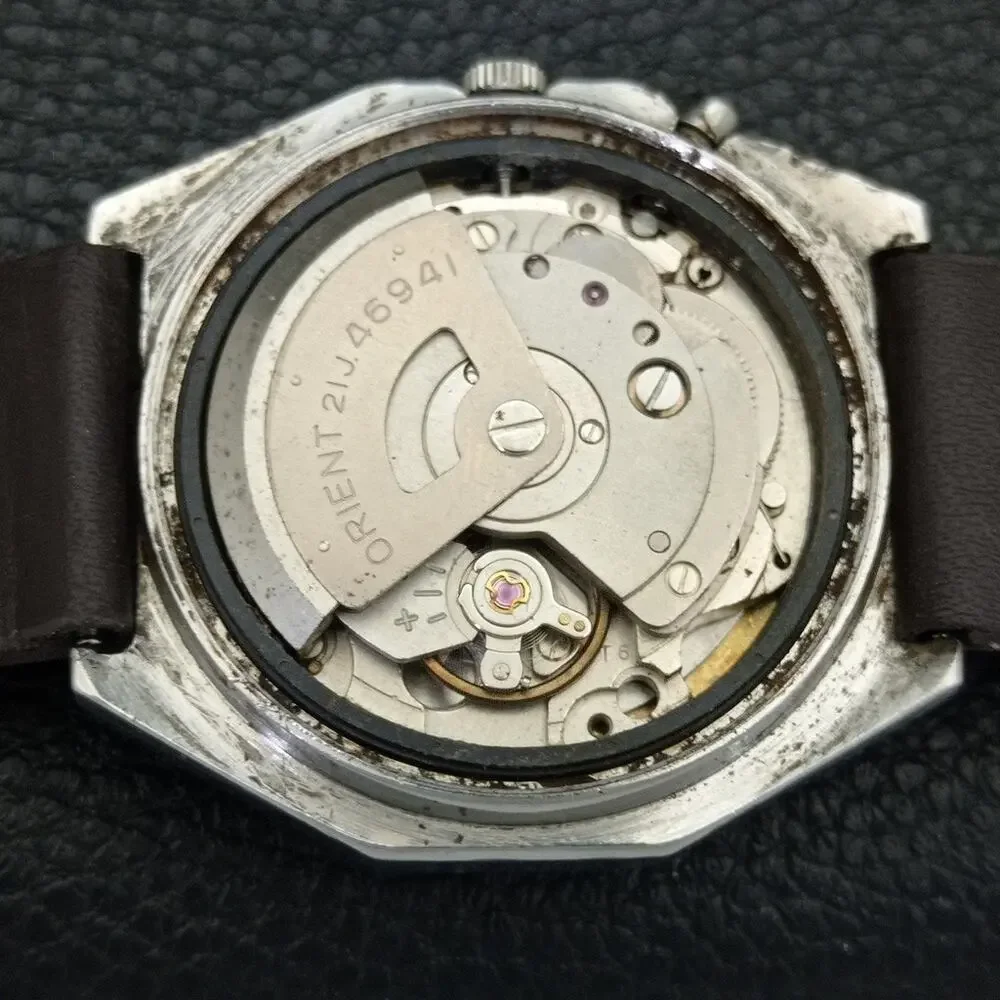 Vintage 1987 Orient Automatic Mens Silver Watch W/daydate & Patina accents